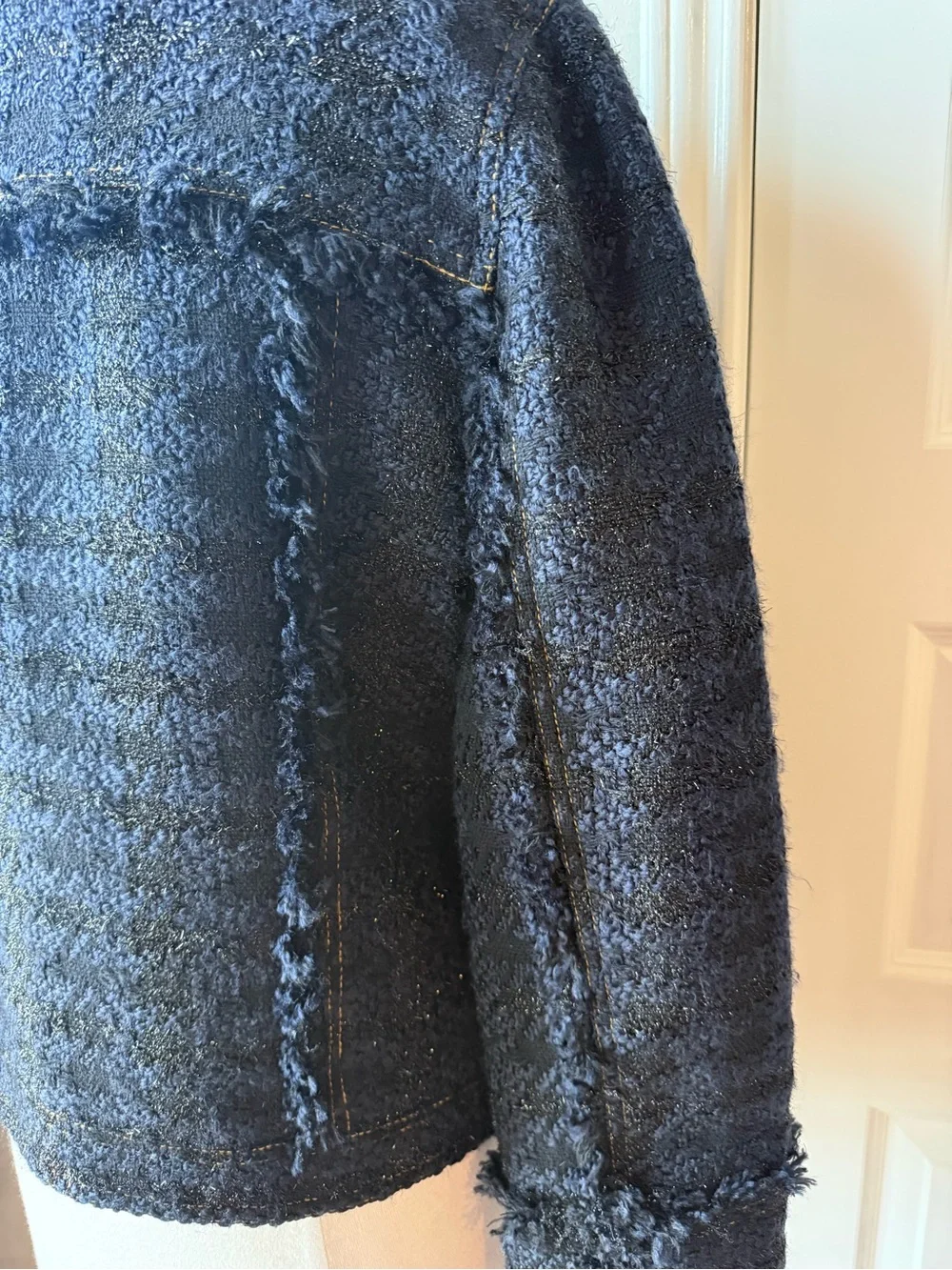 Tory Burch Black Bouclé Zip-Front Jacket with Gold Zip